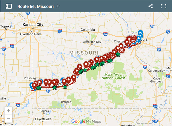 Route 66. Mappa Missouri | Franco Zefferi